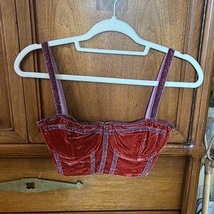 For Love & Lemons Velvet Corset Sabina Bra Top in Terracotta